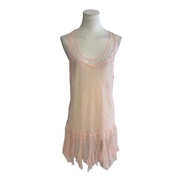 FREE PEOPLE INTIMATELY Shell Pink Sleeveless‎ 2 Piece Dress Sequin Size M Slip - Picture 8 of 10